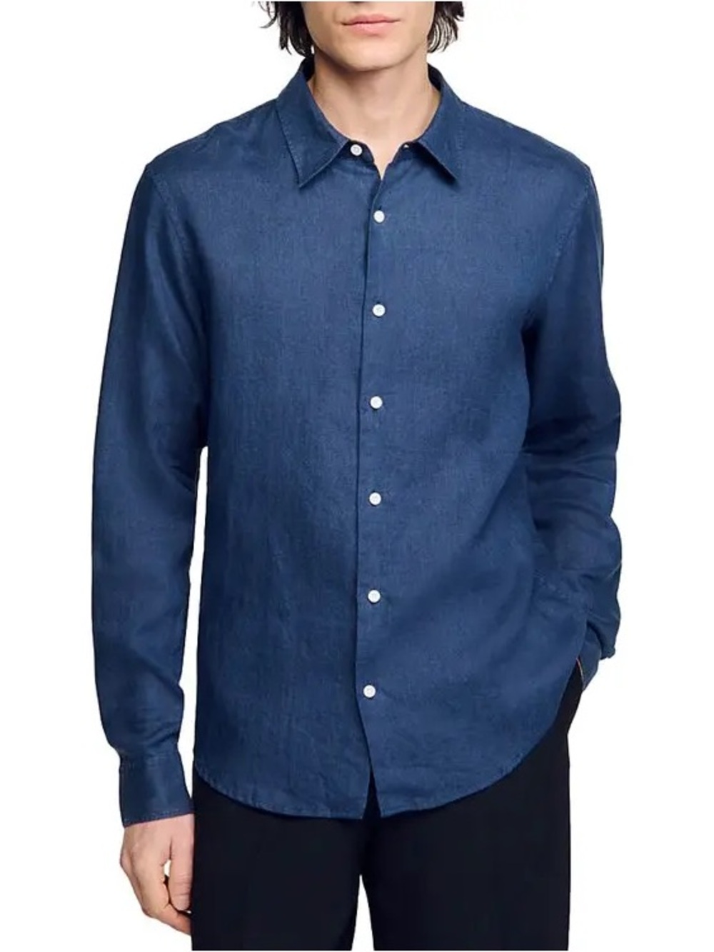 Sandro Linen Blue Long-Sleeve Button-Down Shirt Men’s Size XL